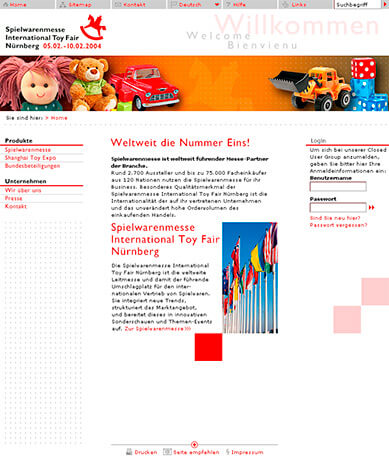 Screendesign-Entwurf der Homepage für die Spielwarenmesse Nürnberg