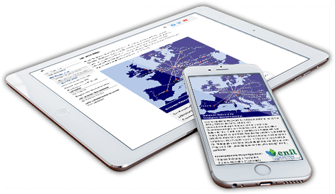Ein Tablet-Computer und ein Smartphone, welche beide eine interaktive Landkarte zeigen, die sich an unterschiedliche Bildschirmgrößen dynamisch anpasst