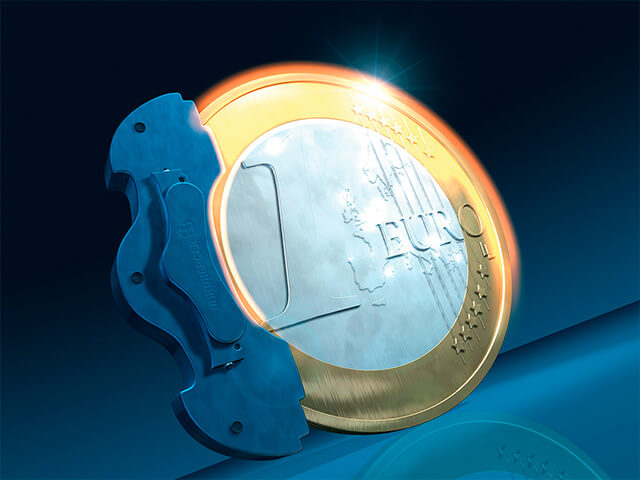 Rendering einer Euro-Münze in Form iner Bremsscheibe