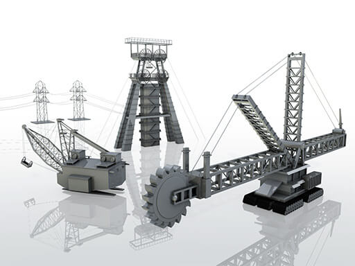 Rendering diverser Maschinen aus dem Mining-Bereich