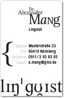 Gestaltung einer Visitenkarte für einen Linguisten mit spielerischem Einsatz von Typografie