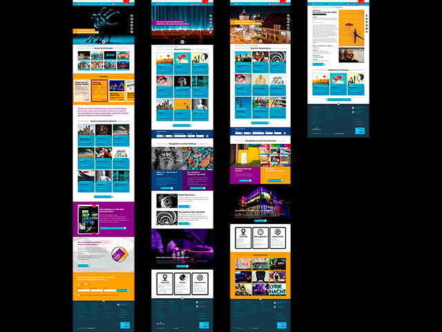 Screendesign-Entwürfe der KunstKulturQuartier Internetseite, Desktop-Ansicht