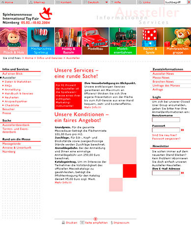 Screendesign-Entwurf einer Unterseite für die Spielwarenmesse Nürnberg